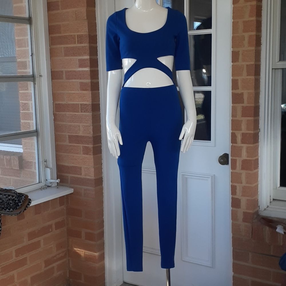 Fashion Nova Roslyn Blue Cut Out Jumpsuit Bodycon Clubwear SIZE S